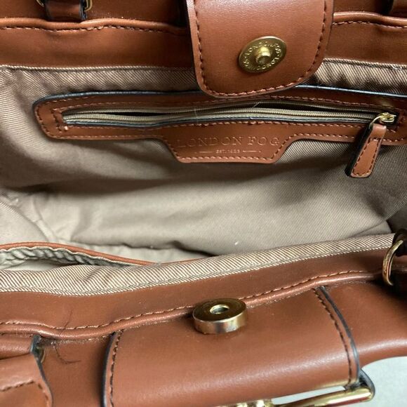LONDON FOG Vegan Leather Shoulder Satchel Handbag Brown‎ - Picture 10 of 10